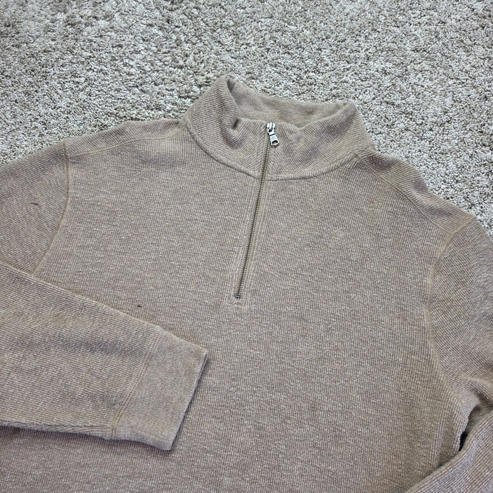 Banana Republic Quarter Zip Pullover Mens XL Tan Waffle Knit Preppy Sweater
